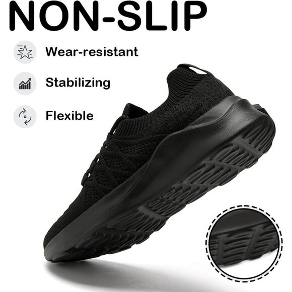 Womens Running Shoes Walking Tennis Sneakers Slip on Gym Workout Black Mesh - Picture 4 of 6